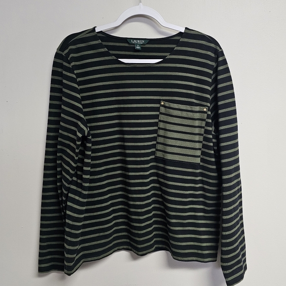 Lauren Ralph Lauren Tops - Lauren Ralph Lauren Green Olive and Black Stripe Long Sleeve Shirt Academia